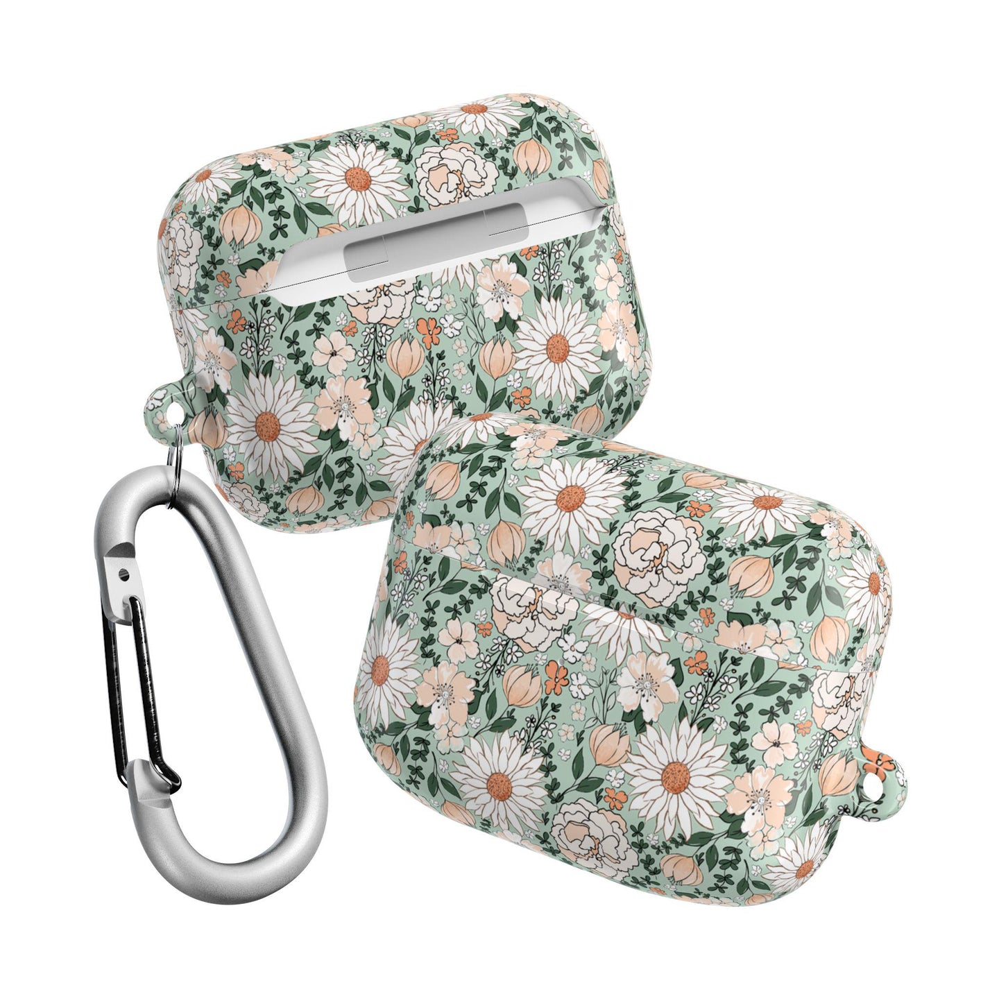 Floral AirPod Cases, Green and White Flower Pattern Protective Cover, AirPods Accessories, Floral Tech Gift, AirPods Case for Women, Cute